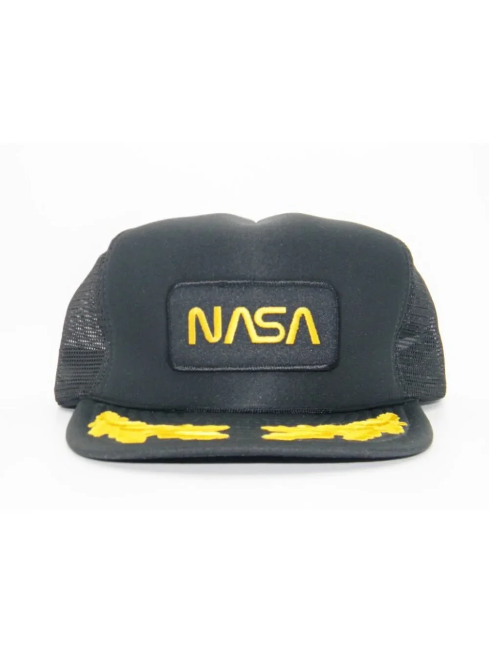 VTG 80s San Sun NASA Worm Logo Hat Gold Yellow Scrambled Eggs Trucker Snapback